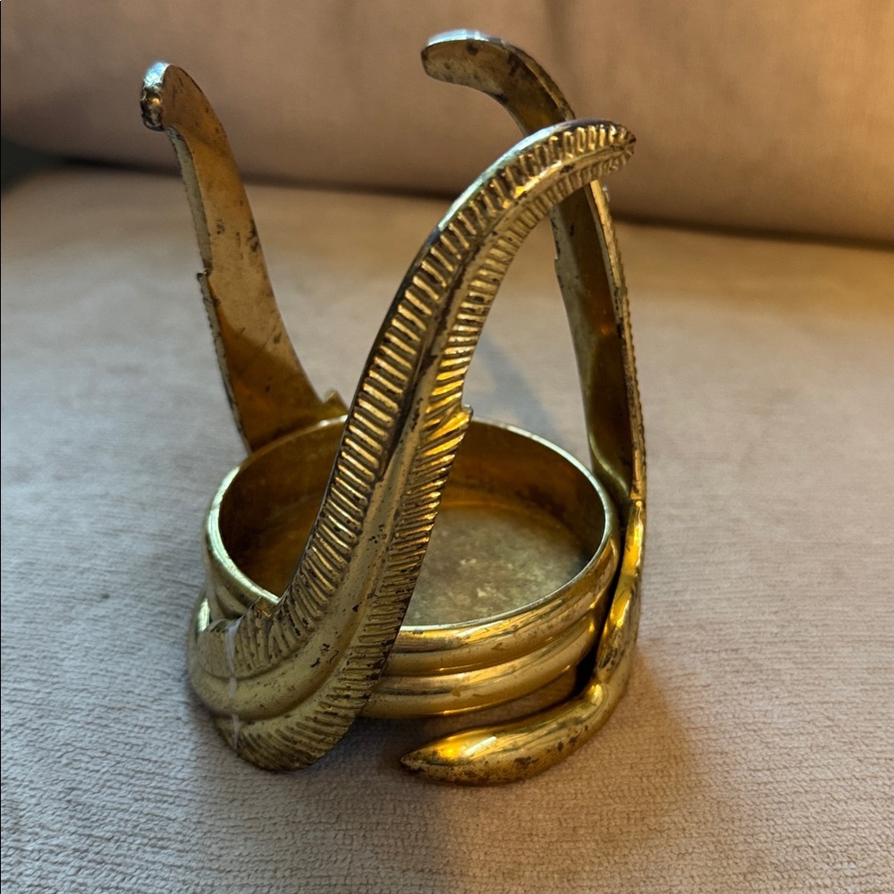 Brass PartyLite 3” Candle Holder with Feathers